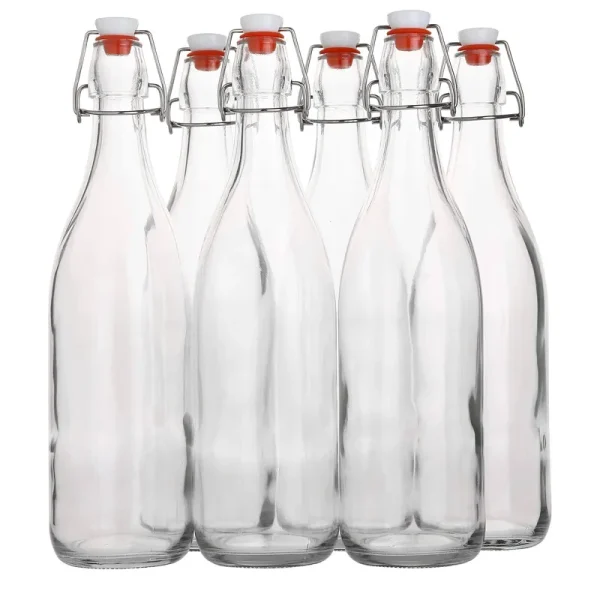 Flip Top Glass Bottle [1 Liter 33 fl. oz.] [Pack of 6] ÿ Swing Top Brewing Bottle with Stopper for Beverages , Oil , Vinegar , Kombucha , Beer , Water