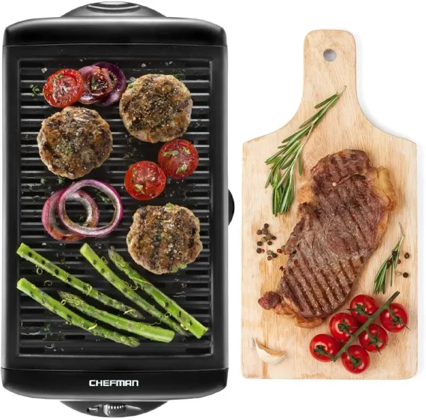 Chefman Electric Smokeless Indoor Grill with Non-Stick Cooking Surface & Adjustable Temperature Knob from Warm to Sear for Customized BBQ Grilling