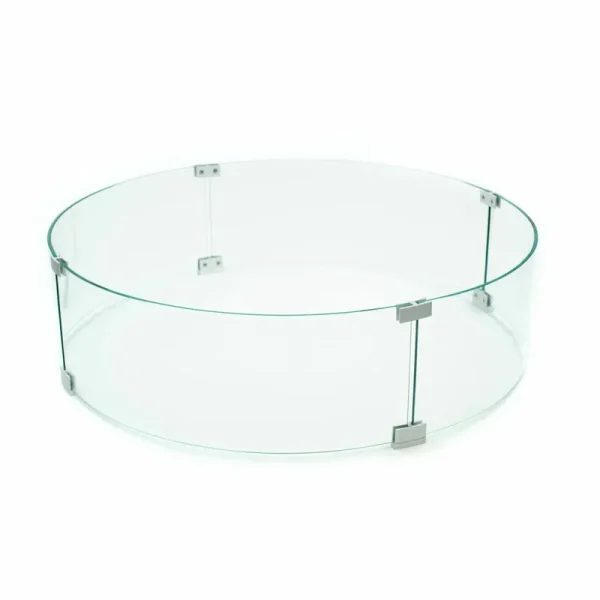AMS Fire Pit Table Round Glass Wind Guard 36" Diameter - 1/4" Thick Glass - Fire Flame Guard AMS Fireplace Size: 8" H x 36" W x 36" D