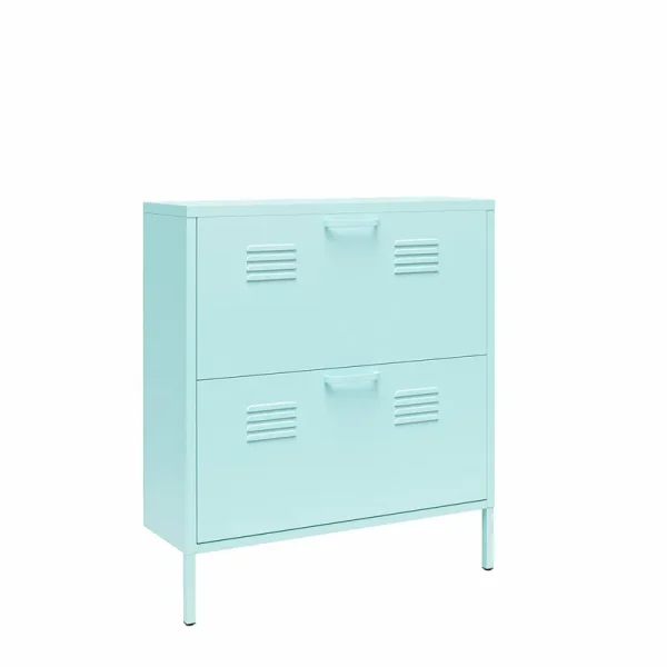 Novogratz Cache 2 Door Locker Style Metal Shoe Storage Cabinet, Mint