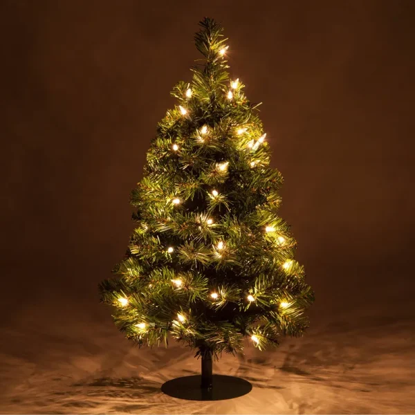 Red Sleigh 2' Christmas Tree Pathway Christmas Light Miniature Christmas Tree, 50 Clear Incandescent Lights