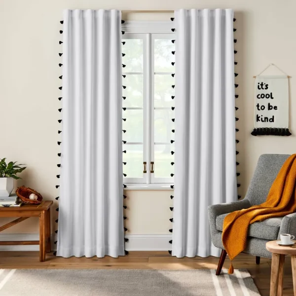 Pillowfort Blackout Tassel 84" White & Black Curtain Panel | Target