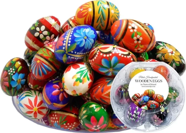 Polish Easter Handpainted Wooden Eggs (Pisanki), Set of 6 in Protective Box