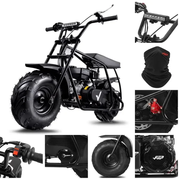 FRP GMB100 Mini Bike, 99CC 4 - Stroke Mini Bikes for Adults, Gas Powered Mini Dirt Bike, Off - Road Motorcycle W/LED Headlight and Neck Gaiter, up to 28 Mph, Weight Support up to 220 lb