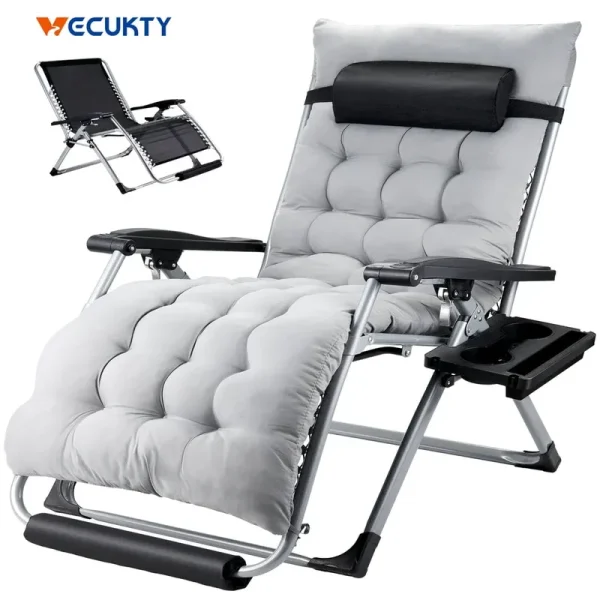 Oversized Zero Gravity Chair, VECUKTY Oversized XL Ergonomic Patio Recliner Folding Reclining Chair for Indoor and Outdoor, Gray
