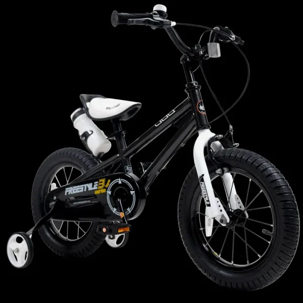 Royalbaby Boys Girls Kids Bike 14 in BMX Freestyle Black 2 Hand Brakes Bicycles with Training Wheels Child Bicycle
