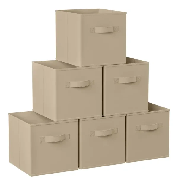 Foldable Storage Cube Bins with Dual Handles 11 x 11 x 11 / Beige
