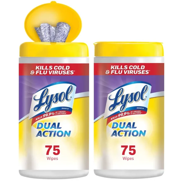 Lysol Wipes, Citrus Scent, Dual Action, 2 Pack - 2 - 75 wipe packs [150 wipes]