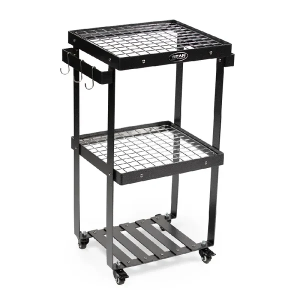 Great Outdoors 3-Tier Barbecue Prep Station and Grill Accessory Serving Cart. Wire Rack Storage Shelves