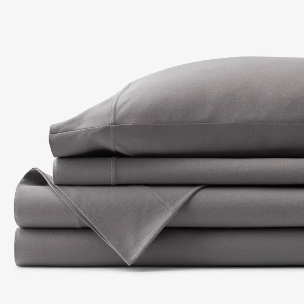 The Company Store Company Cotton 3-Piece Dark Gray Solid Cotton Jersey Knit Twin Sheet Set