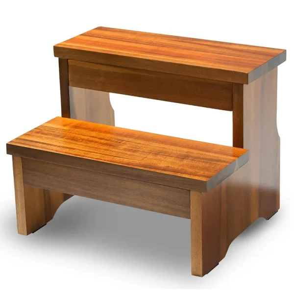Wooden Two Step Stool - Heavy Duty 2 Step Stool for Adult and Kids - Holds Up to 450lb for Kichen/Bathroom/Bedside Step Stool (Acacia)