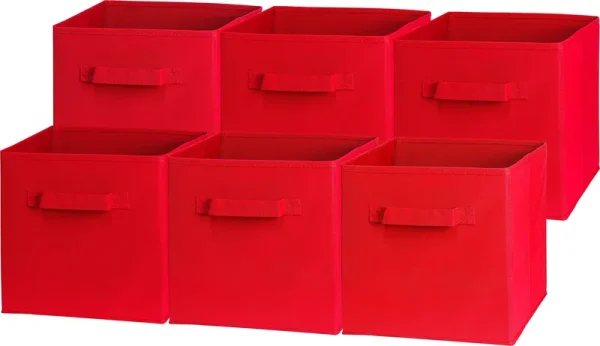 6 Pack - SimpleHouseware Foldable Cube Storage Bin Red