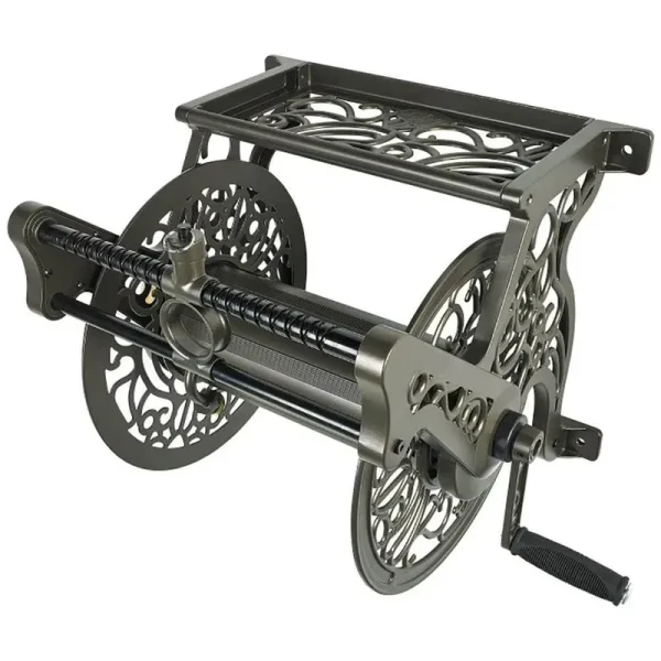 Liberty Garden Wall Mounted Heavy Gauge Aluminum Hanging Hose Reel with Guide