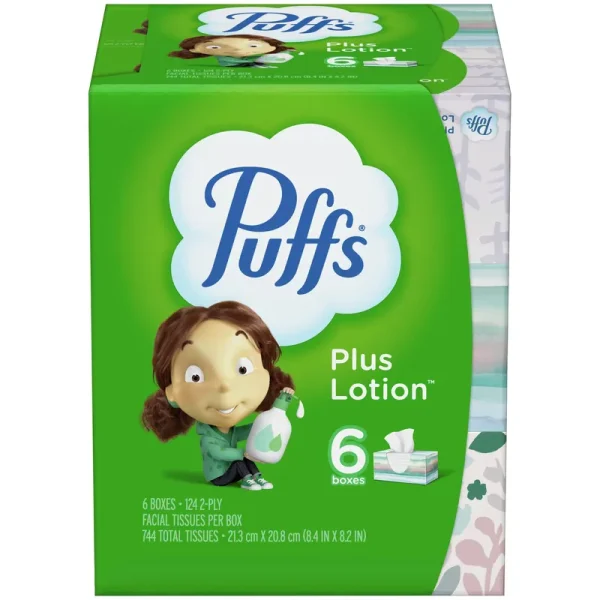 Puffs Plus Lotion Facial Tissue, 2-Ply - 6 - 124 tissue box [744 tissues]