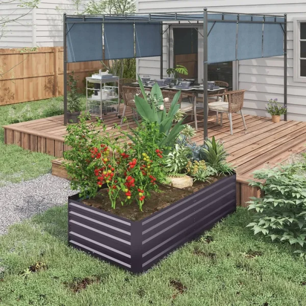 Outsunny Raised Garden Bed Metal Planter Box with Reinforced Rods, Gray