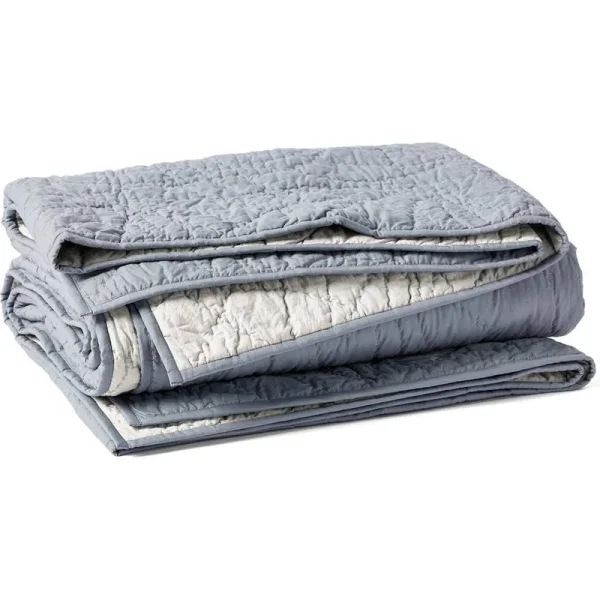 Coyuchi Manzanita Organic Handstitched Quilt Euro Steel Blue