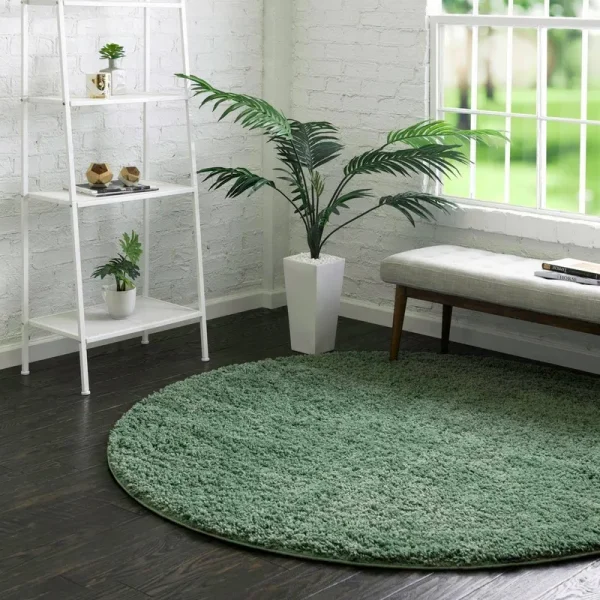 eSale Everyday Shag 5 ft Round Green Area Rug
