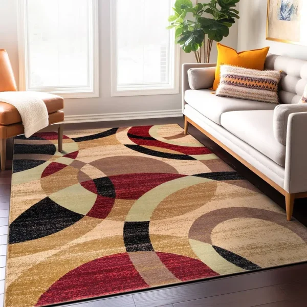 World Rug Gallery Contemporary Modern Circles Area Rug, Multi