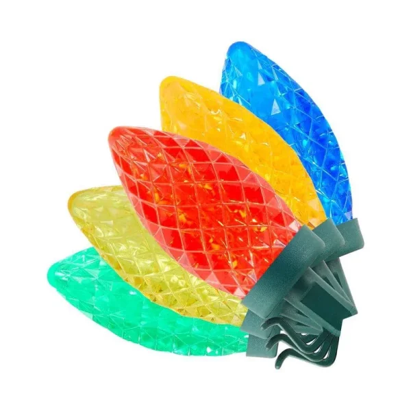 Home Accents 25 Multi Color C9 LED Lights Faceted New