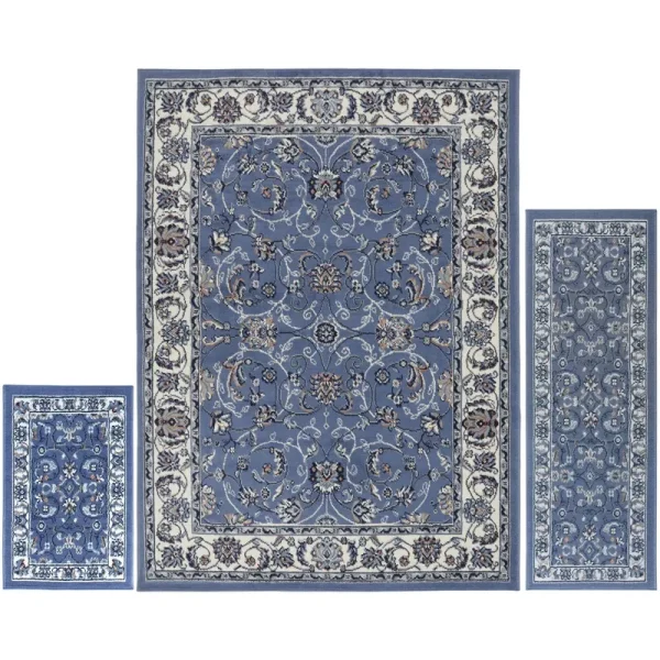 Home Dynamix Ariana 3 Piece Area Rug Set, Border Blue Ivory