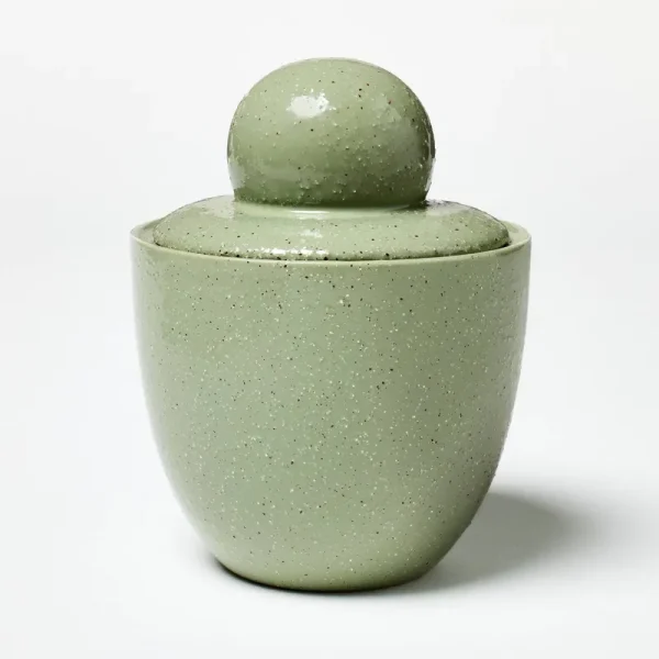 3-Wick 18oz Ceramic Green Flame Candle with Knob Lid - Threshold Designed with Studio McGee