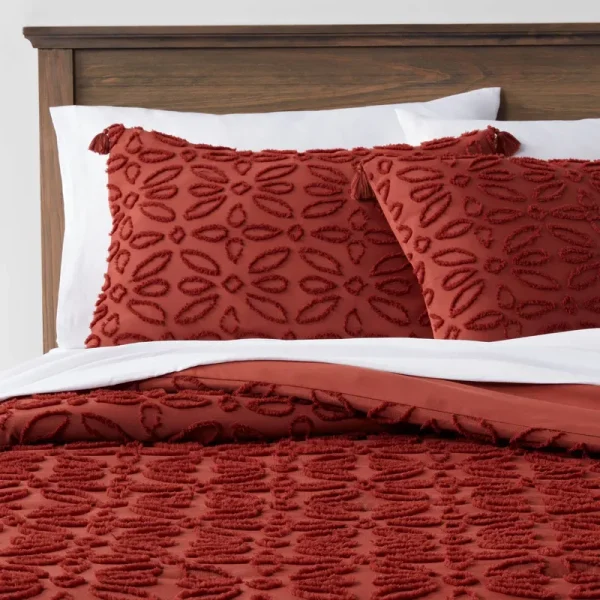 5pc Twin/Twin Extra Long Clipped Jacquard Comforter & Sheet Set Terracotta Pink - Threshold