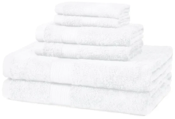 Basics 6-Piece Fade-Resistant Cotton Bath Towel Set - White