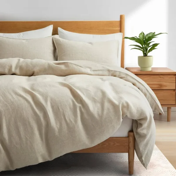 Premium Flax Linen Duvet Cover Set with Pillowcases Moisture Wicking and Breathable - Cream, Twin