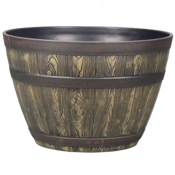 Better Homes & Gardens Whiskey Barrel Resin Planter - Brown - 15.8 x 10.3 in