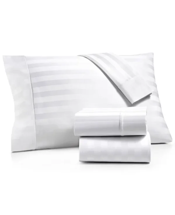 AQ Textiles Bergen Stripe 4-pc. Queen Extra-Deep Sheet Set 1000 Thread Count 100% Certified Egyptian Cotton - White