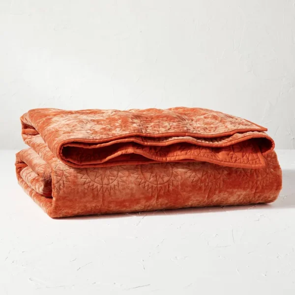 King Sun Stitched Vintage Velvet Quilt Coral - Opalhouse Designed with Jungalow