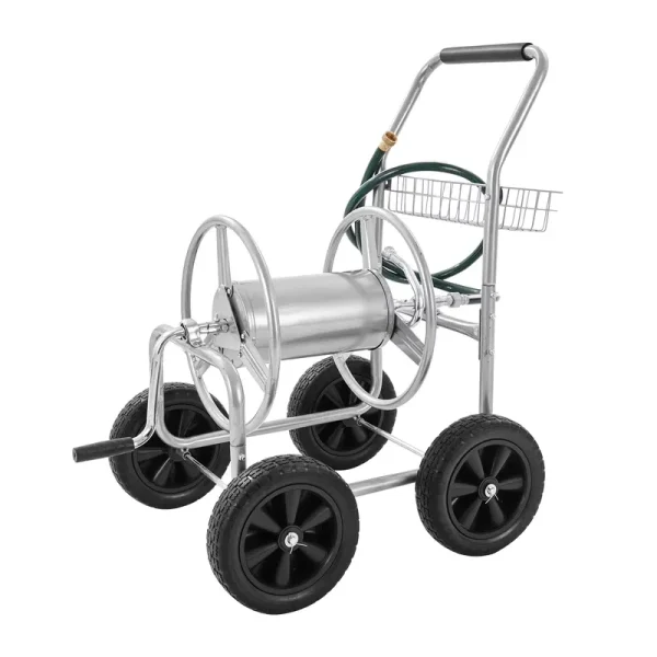 SKYSHALO Hose Reel Cart with Wheels, Metal Hose Reel Holds 300 Feet of 5/8" Hose Capacity Heavy Duty Outdoor Water Planting Truck for Yard, Garden