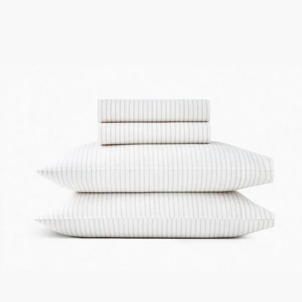 Under The Canopy Organic Flannel Sheet Set - Oatmeal Stripe Oatmeal Stripe / Queen