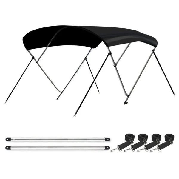 Leader Accessories 12 Colors 3 Bow Bimini Top Boat Cover Includes Mounting Hardwares with 1 inch Aluminum Frame, Size: 6'Large x 46H x 67-72W, Black