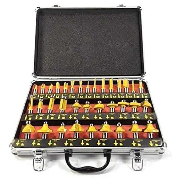 EDMBG Router Bits 35pc Set 1/4" Shank Tungsten Carbide Tips, Aluminum Carry Storage Case Multi Piece Kit