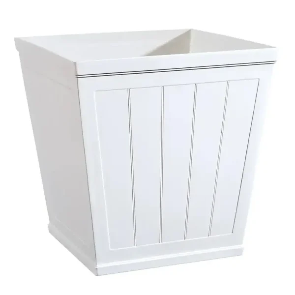 Hanover 14 in. White Resin Beadboard Self-Watering Square Planter