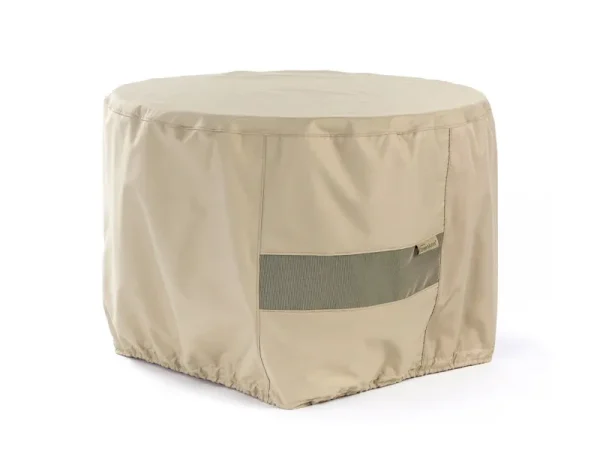 Covermates Round Firepit Cover Water-Resistant POLYESTER, Mesh Ventilation, Fire Pit Covers-Khaki, Size: 30DIAMETER x 18H, Beige