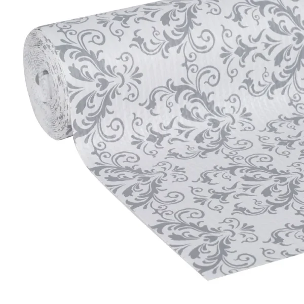 Duck Smooth Top Easy Liner 12 in. x 10 ft. Shelf Liner, Grey Damask
