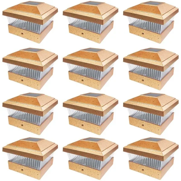 iGlow 12 Pack Copper Outdoor Garden 5 x 5 Solar LED Post Deck Cap Square Fence Light Landscape Lamp PVC Vinyl Bronze QBGRZLV