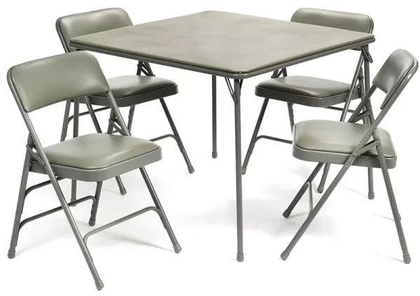5pc. XL Series Folding Card Table and Triple Braced Vinyl Padded Chair Set, Commercial Quality, Grey