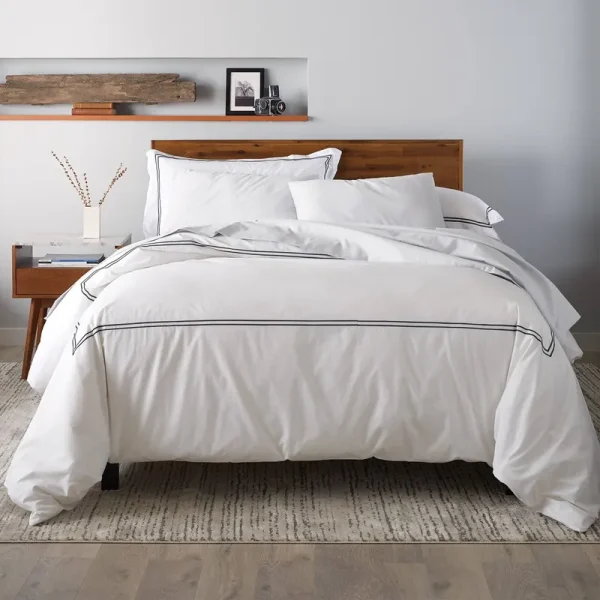 100% Cotton Percale 3 Piece Duvet Set with Satin Stitching - Black - King