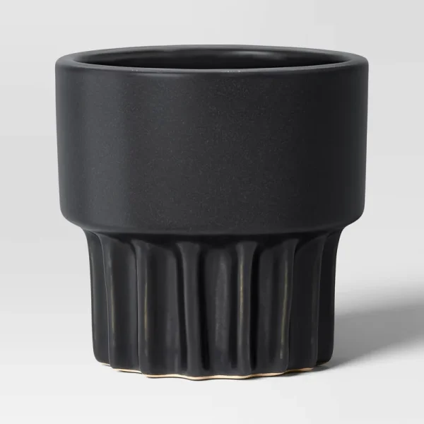 Geared Ceramic Indoor Outdoor Planter Pot Charcoal 5.94"x5.94" - Threshold