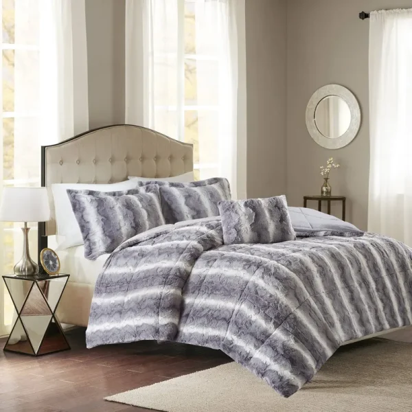 Madison Park - Zuri Faux Fur Comforter Set - Twin - Grey