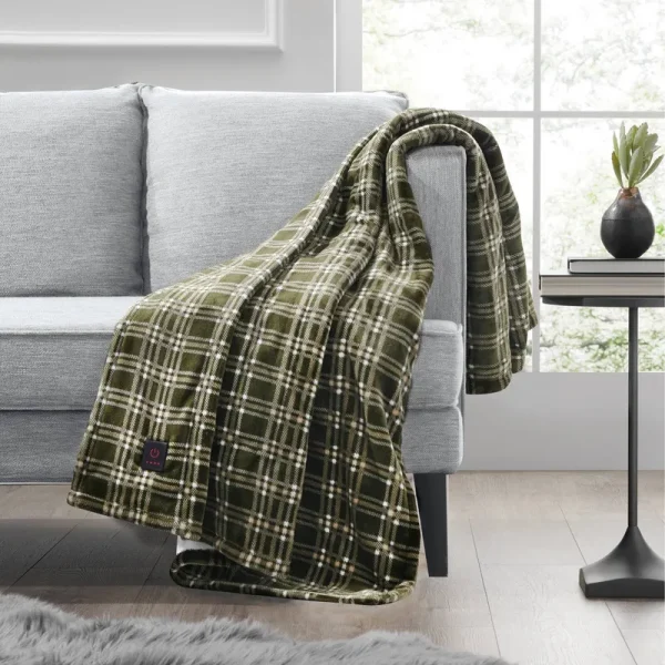50"x60" Cozy Heated Throw Blanket Green Plaid - Brookstone