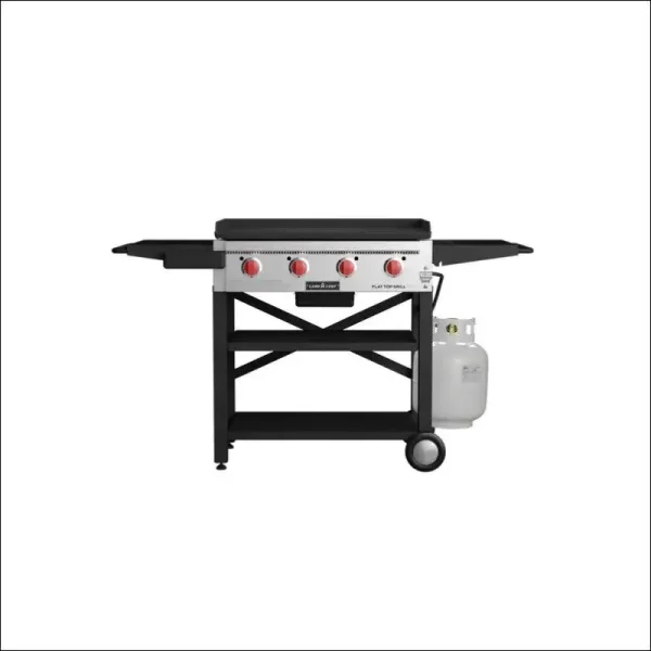 Camp Chef Propane Gas Grill 4-Burner Flat Top Folding Side Shelves Black