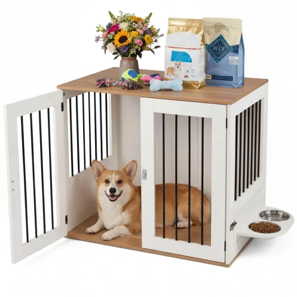 Tangkula 31.5” Dog Crate Furniture Indoor Wooden Dog Kennel