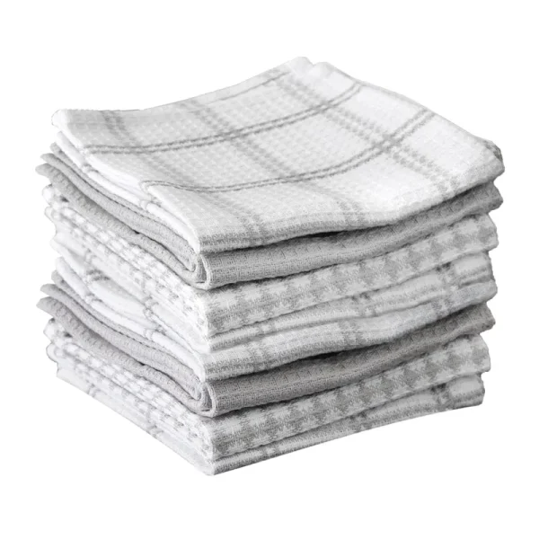 T-Fal 100% Cotton 8 Piece Flat Waffle Kitchen Dish Cloth Set, Gray