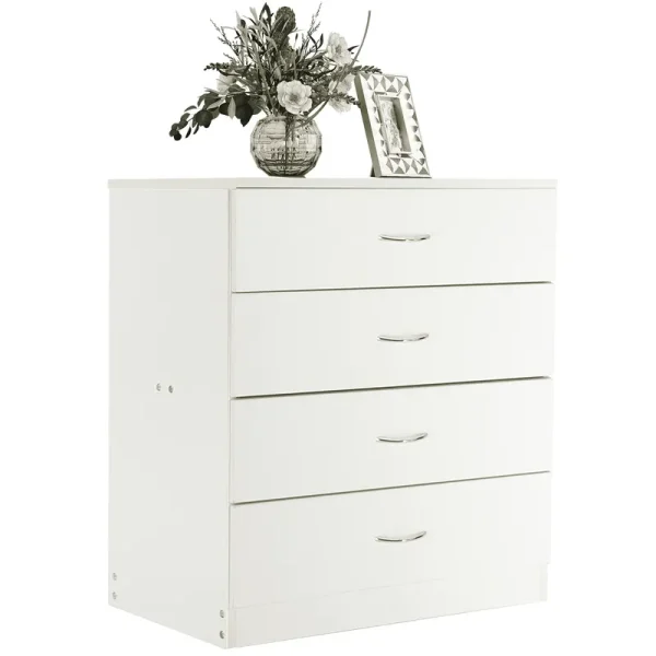 BTMWAY 4 Drawers Chest of Drawers, Wooden Chest of Drawers Storage Cabinet, Heavy Duty Wood Dresser Chest Cabinet for Bedroom, 25.98'' x 14'' x 22.05'', White