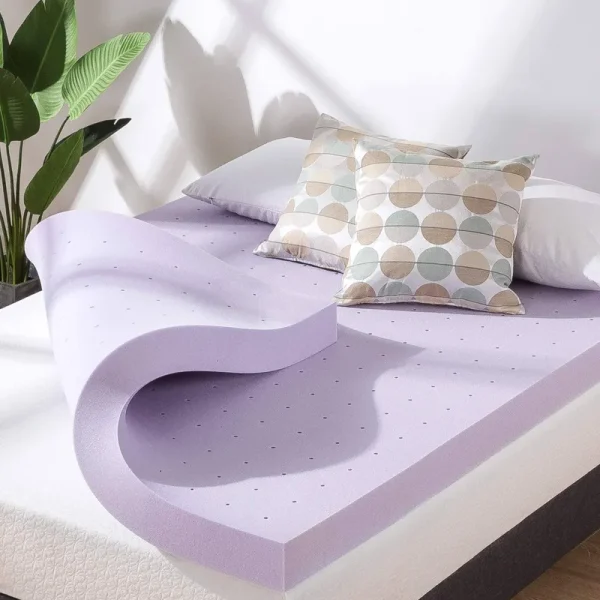 Mellow 4 inch Ventilated Memory Foam Mattress Topper, Soothing Lavender Infusion, CertiPUR-US Certified, Short Queen