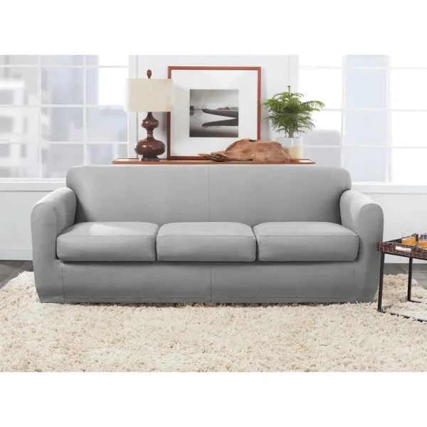 SureFit Ultimate Stretch Leather 4 Piece Sofa Slipcover - Light Pebbled Gray